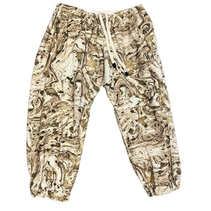 BASSIKE BEIGE MARBLE PRINT CASUAL TIE WAIST PANTS